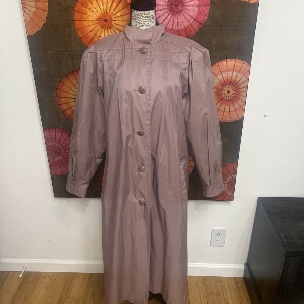 Vintage Fleet Street Mauve Trench Coat Longline Minimal Chic Duster Sz 12 - Picture 2 of 8